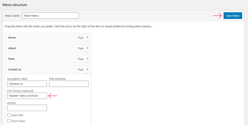 Menu CSS Classes