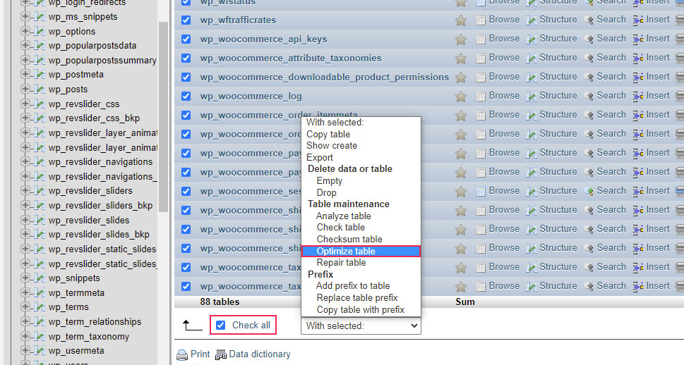 Optimize Tables