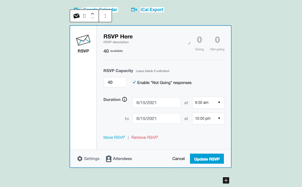 RVSP Settings