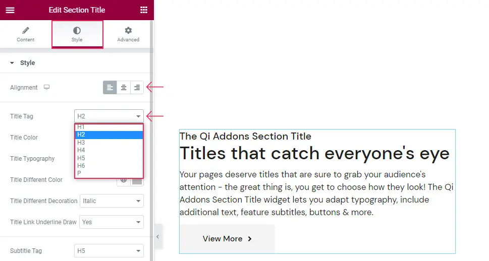 Section Title Alignment and H Tag