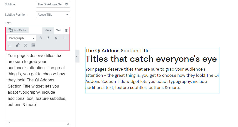 Section Title Text Field Options