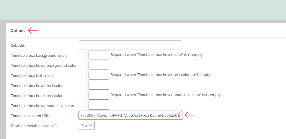 Timetable Event Custom URL