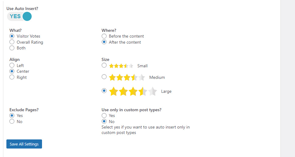 Yet Another Stars Rating General Settings Specific Options