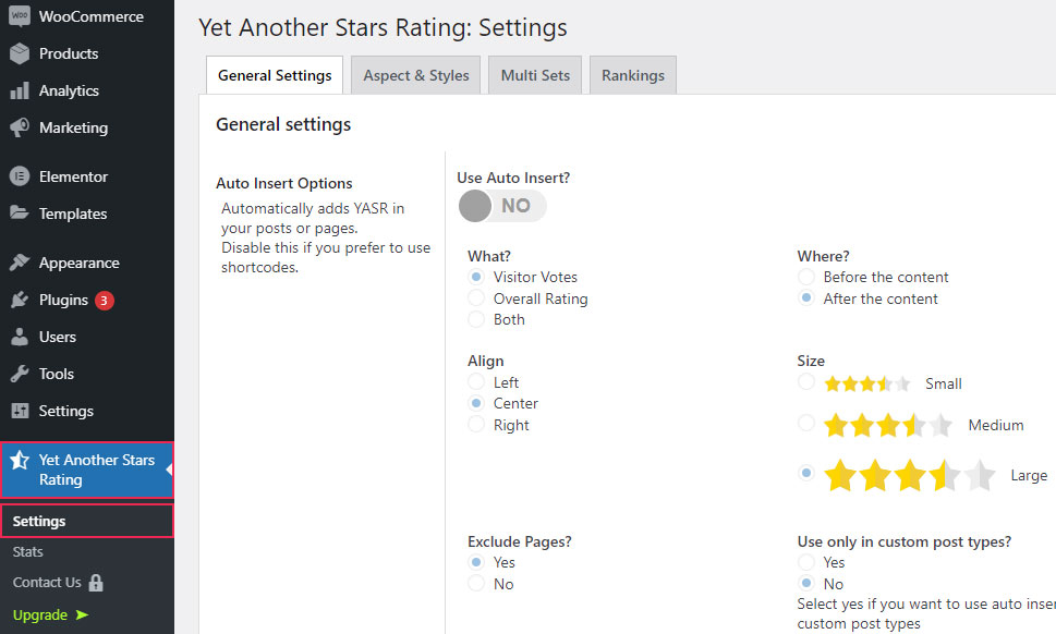 Yet Another Stars Rating Settings