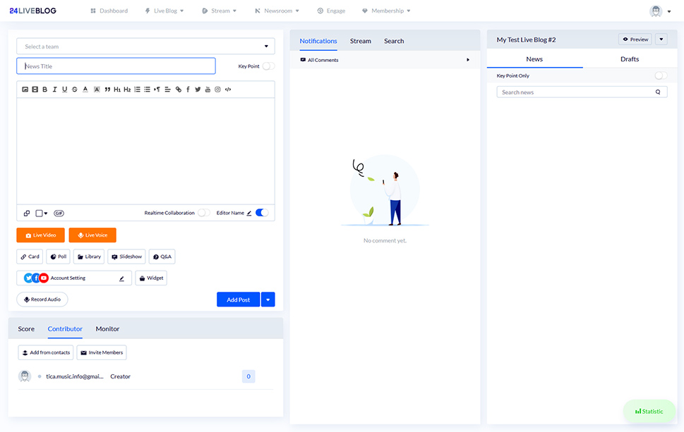 24liveblog Dashboard