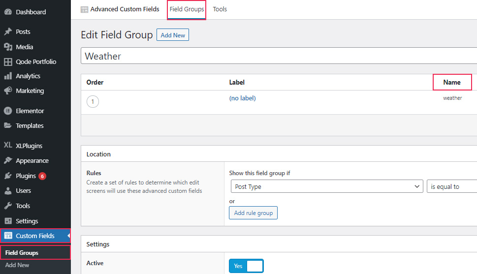 Field Groups