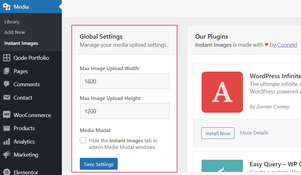 Instant Images Global Settings