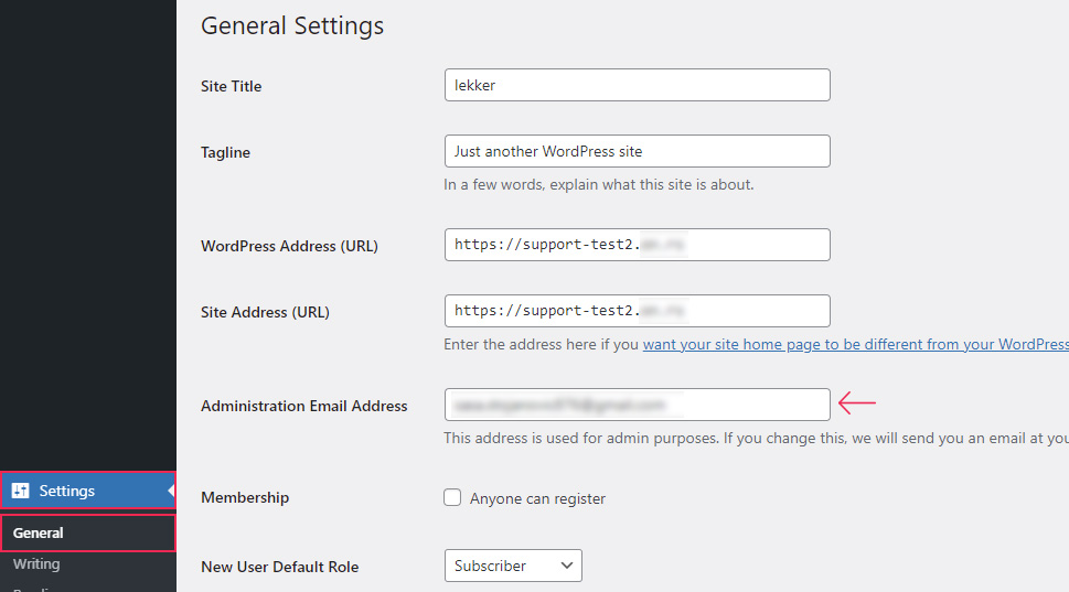 Settings General URL