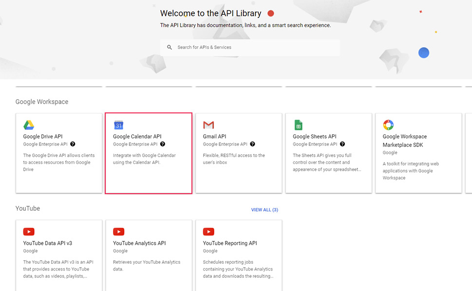 API Choose Google Calendar