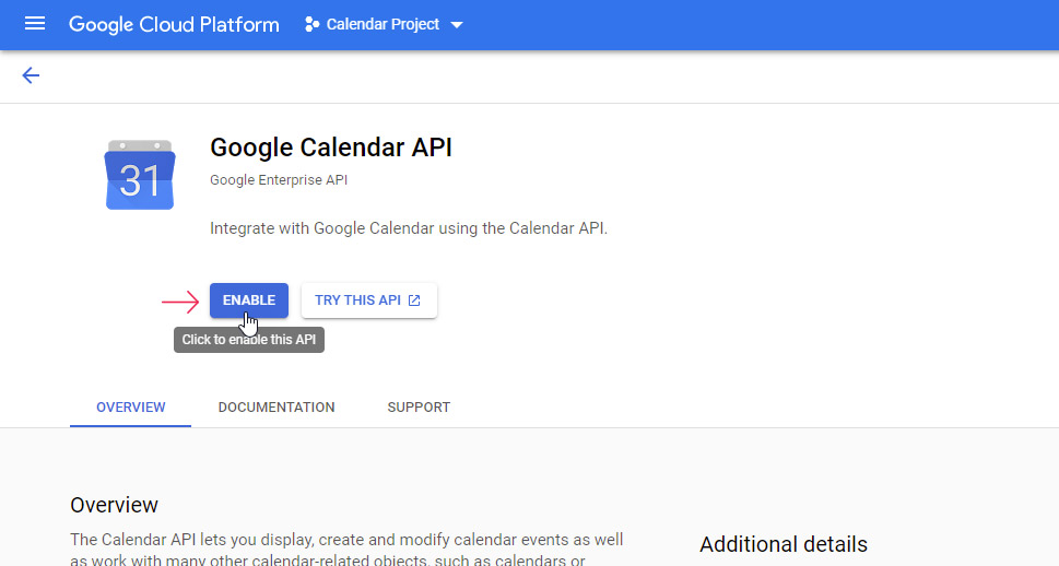 API Enable Calendar