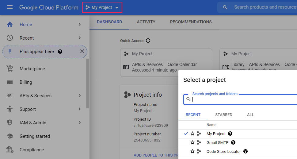 Click on Project Name