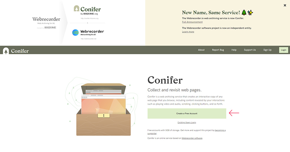 Conifer Create Free Account