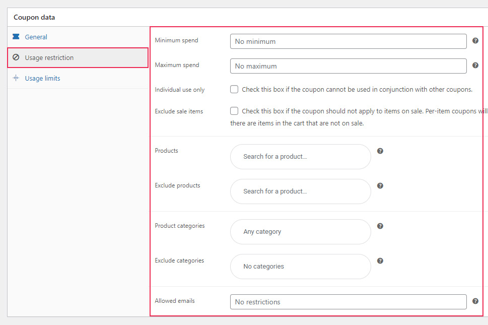 Coupon Data Usage Restriction