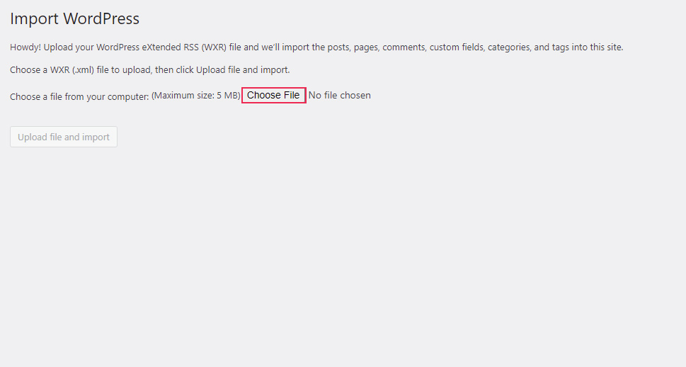 Import WordPress Choose File
