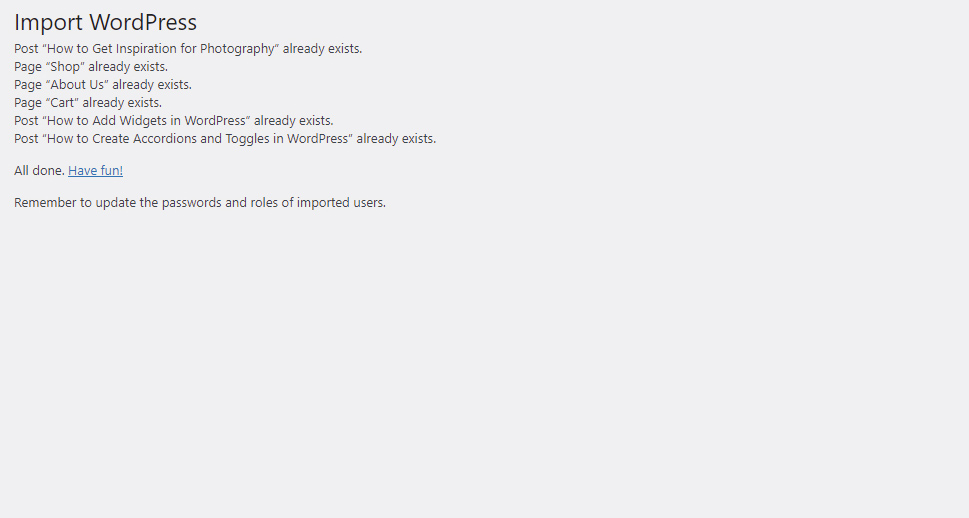 Import WordPress Done