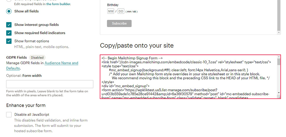 MailChimp Copy Paste Code