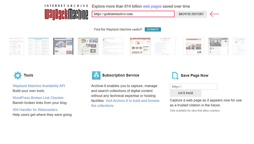 Wayback Machine Browse History
