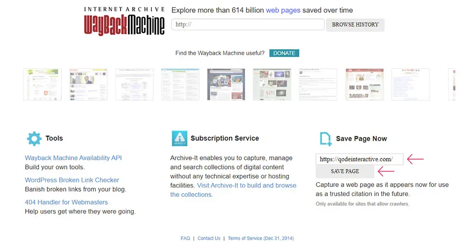 Wayback Machine Save Page
