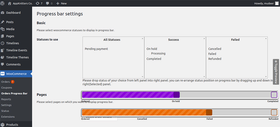 WooCommerce Orders Progress Bar – Pro