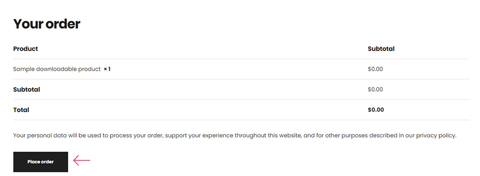 WooCommerce Place Order