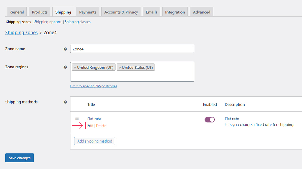 Edit Shipping Methods