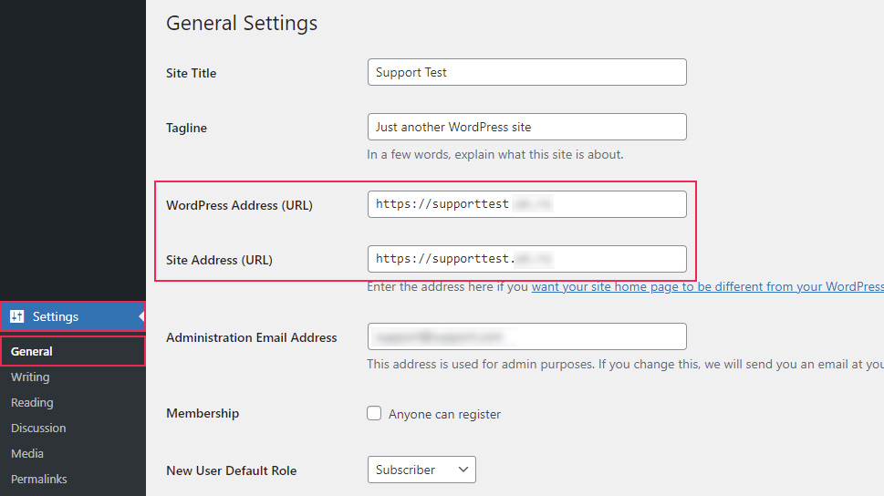 General Settings Addresses