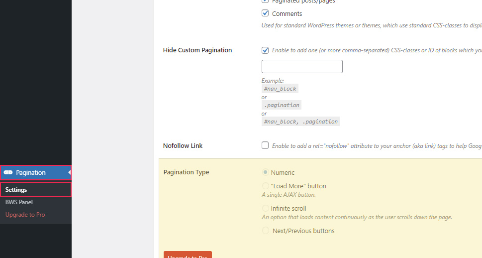 Pagination Settings