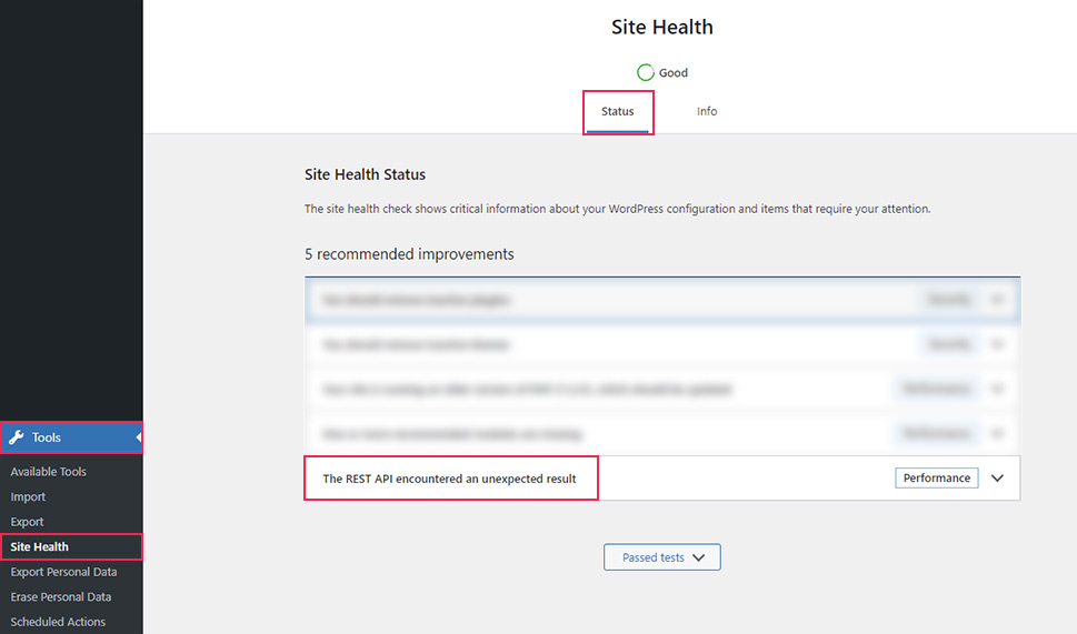 REST API Site Health