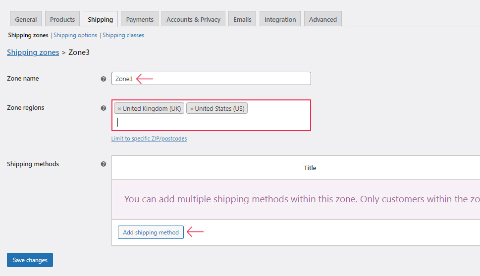 Shipping Zone Settings