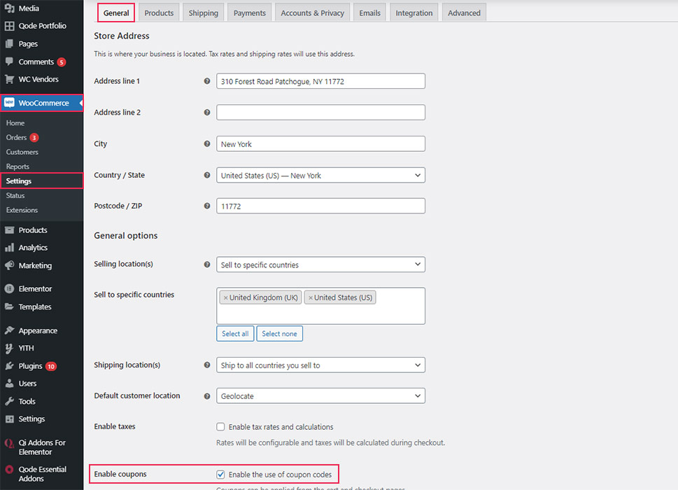 WooCommerce General Settings