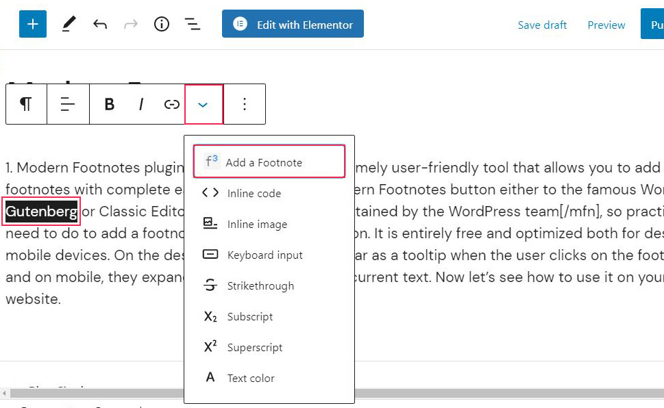 Add a Footnote Gutenberg