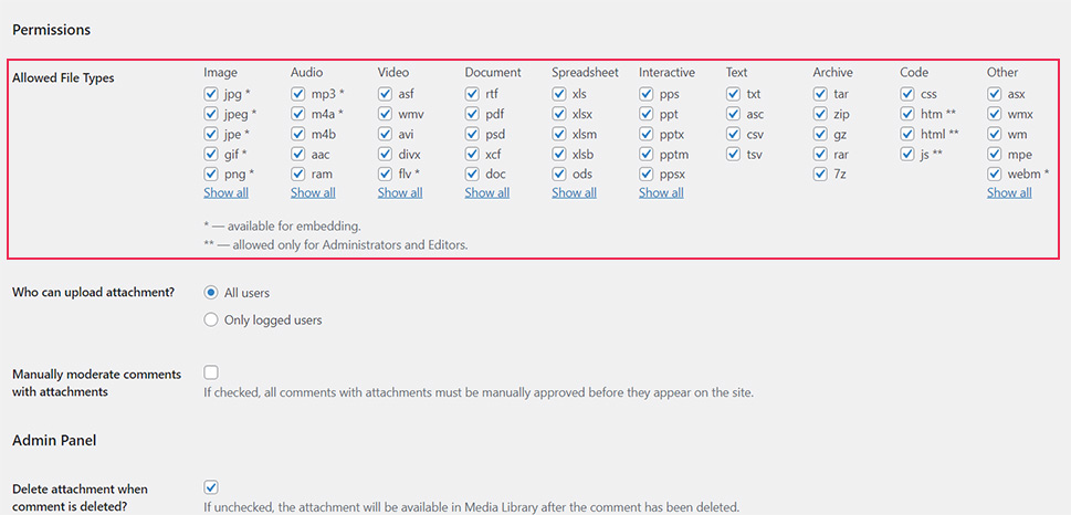 Allowed File Types