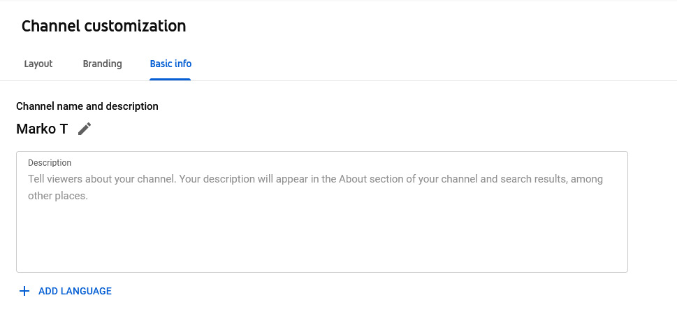 Channel Customization Basic Info