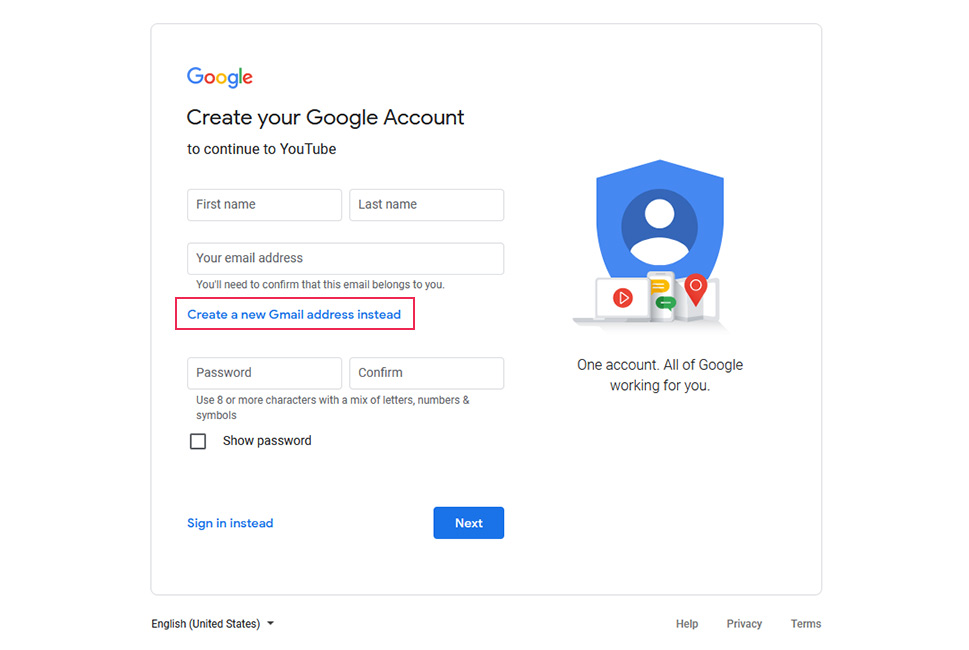 Create New Gmail Address