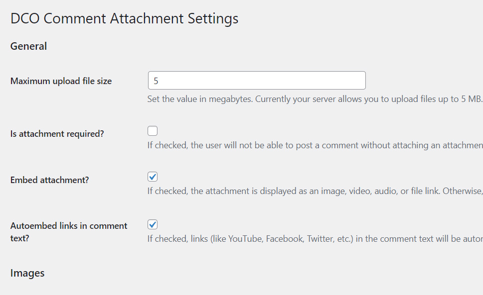 DCO Comment Attachment Settings