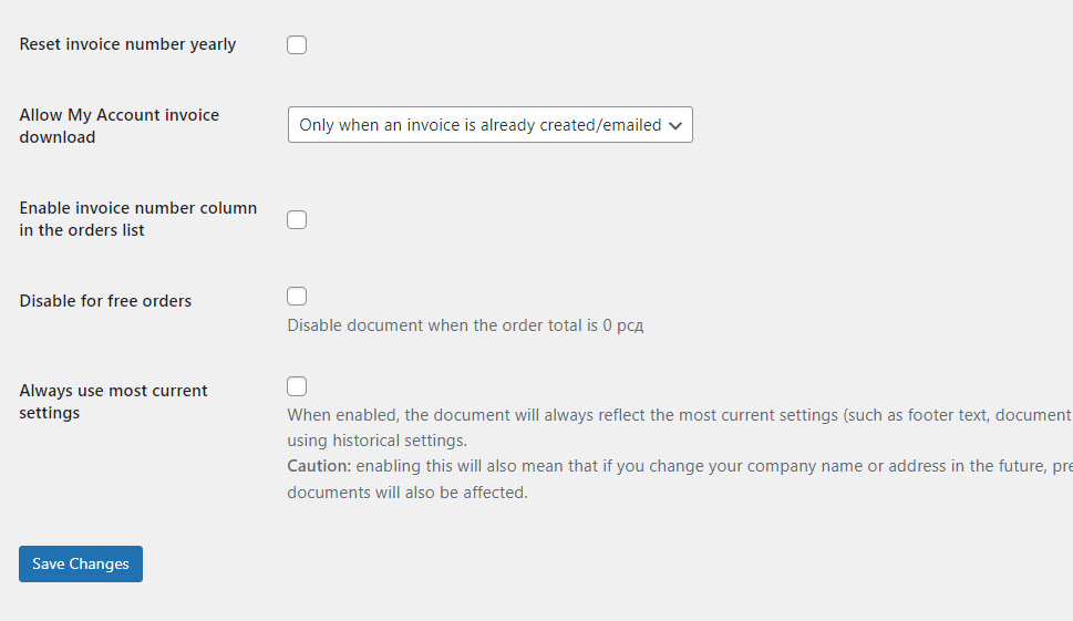 PDF Invoice Additional Options