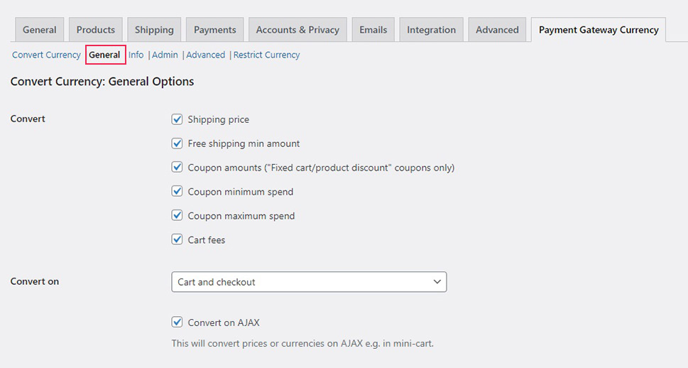 Payment Gateway Currency General Tab