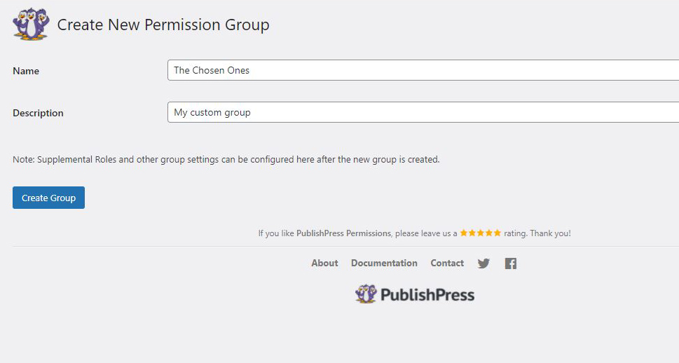 Permission Group Name and Description