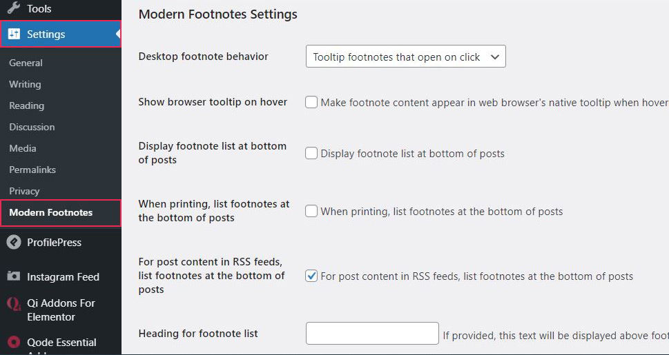 Settings Modern Footnotes