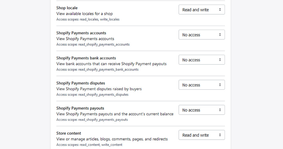 Shopify Admin API Options