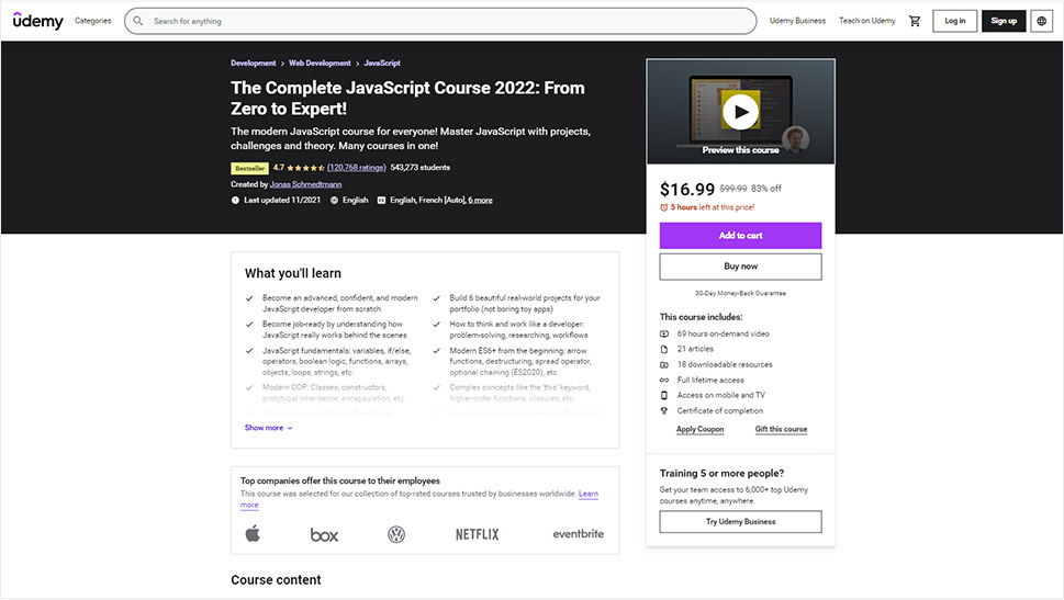The Complete JavaScript Course 2022: From Zero to Expert! - Udemy