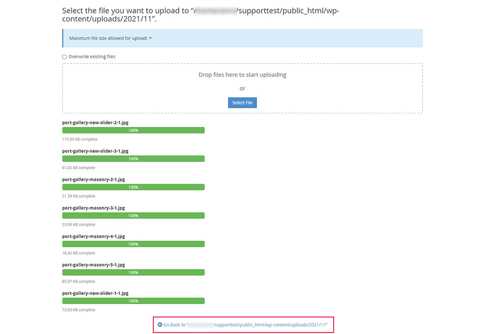 cPanel Upload Completed