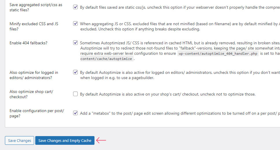 Save Changes and Empty Cache