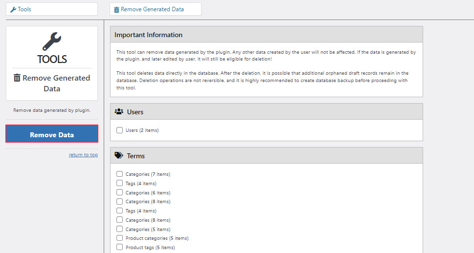 DemoPress Remove Data