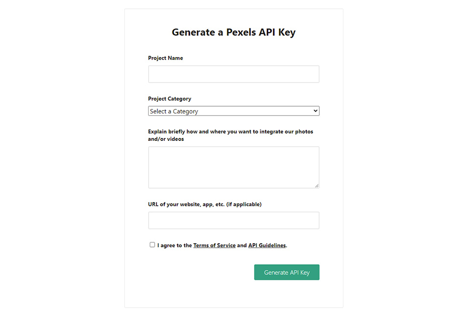 Generate Pexels API Key