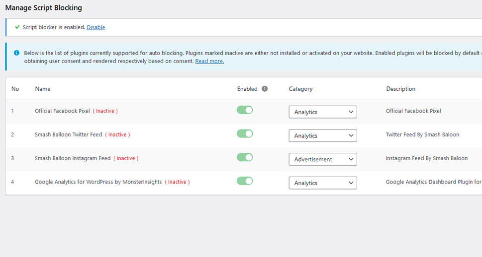 Manage Script Blocking