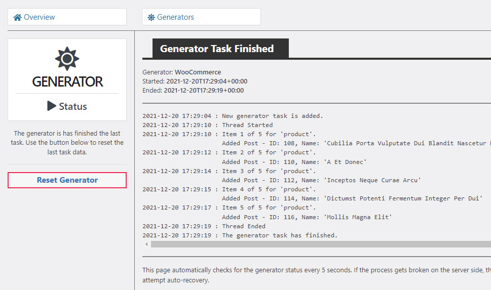 Reset Generator Products