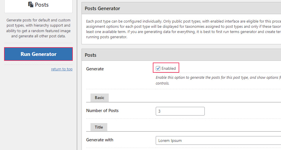 Run Generator Posts Enabled