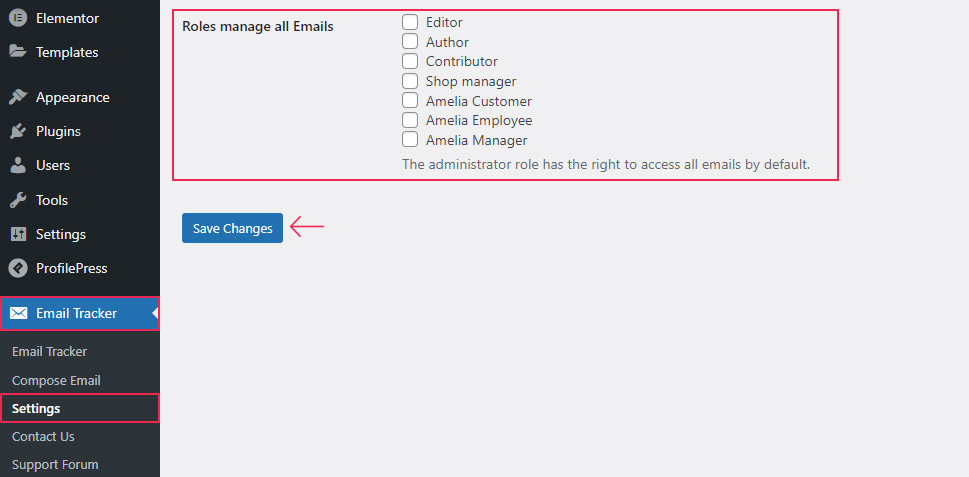 Email Tracker Settings