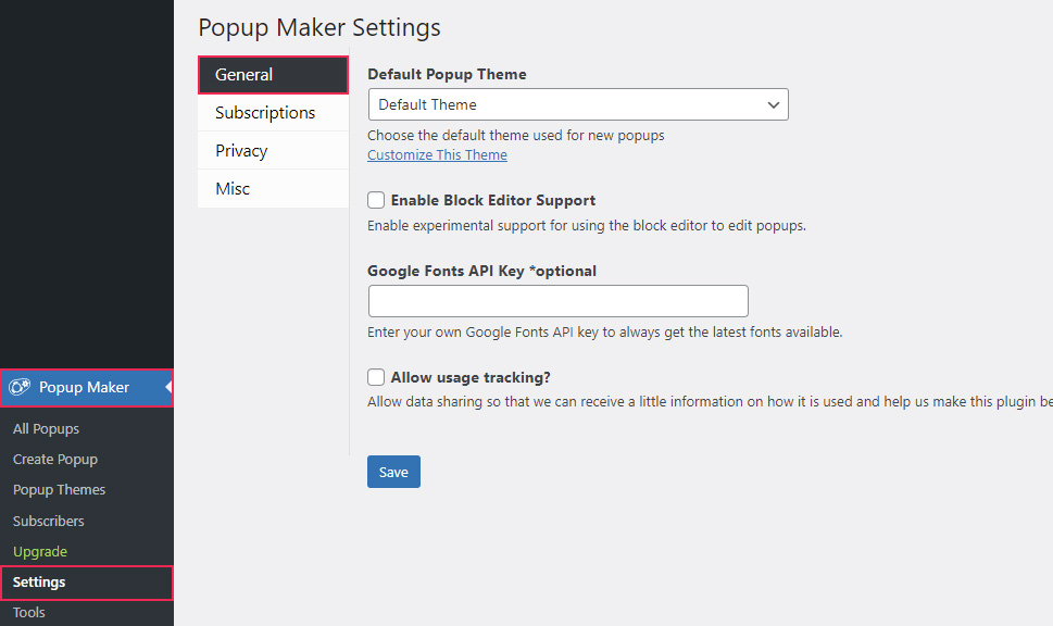 Popup Maker General Settings